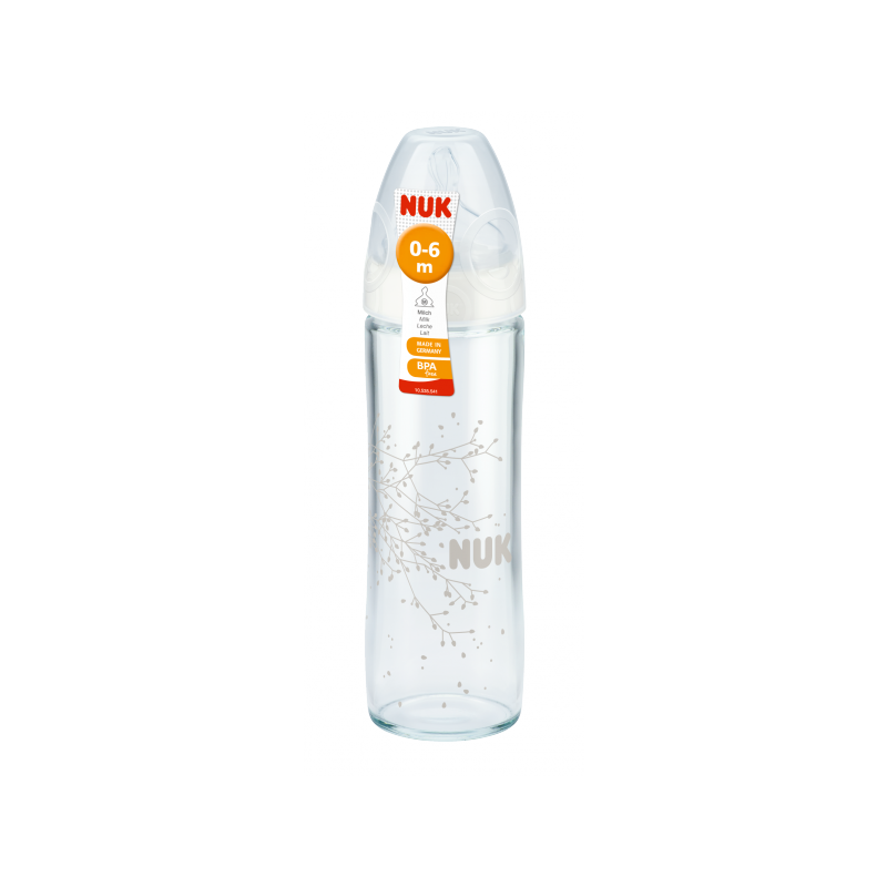 NUK 745080 Butelka szklana FC+ 240ml NEW CLASSIC smoczek silikonowy 1M